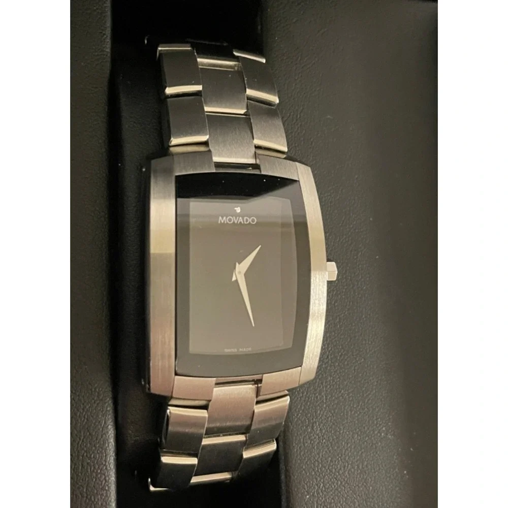 MOVADO Eliro Men’s Quartz Watch 0605377 Stainless Steel Black Dial Used with Box